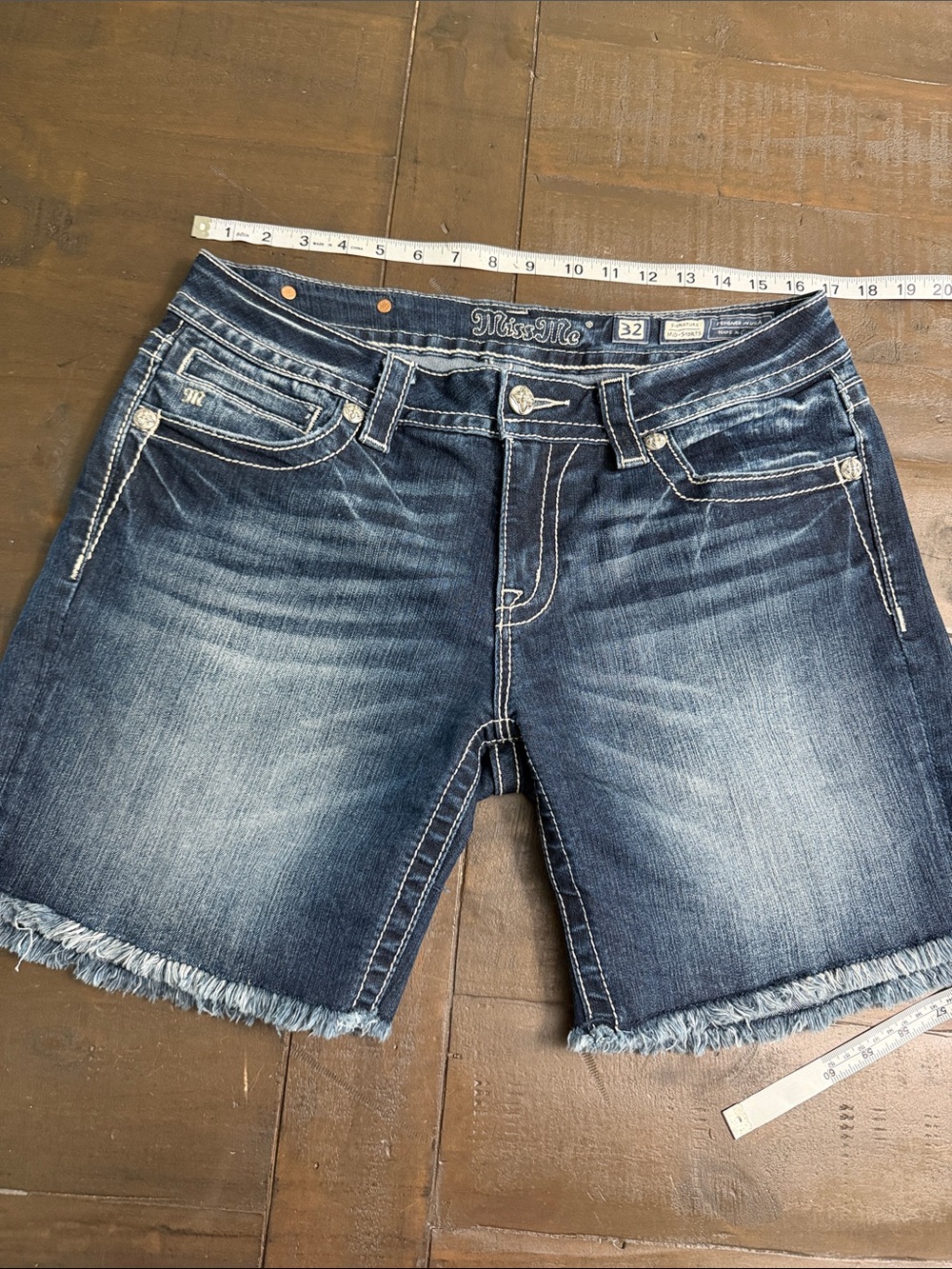 Miss Me Faded Dark Blue Denim Cutoff Shorts - Picture 7 of 9
